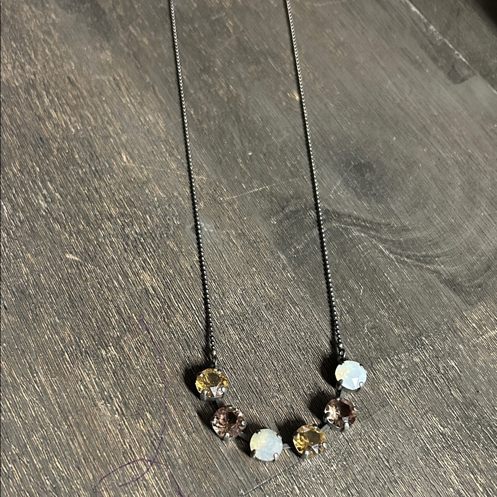 Sabika Crystal Necklace in Gold Tan and Moonstone Gunmetal Chain- Winter‎ 2014
